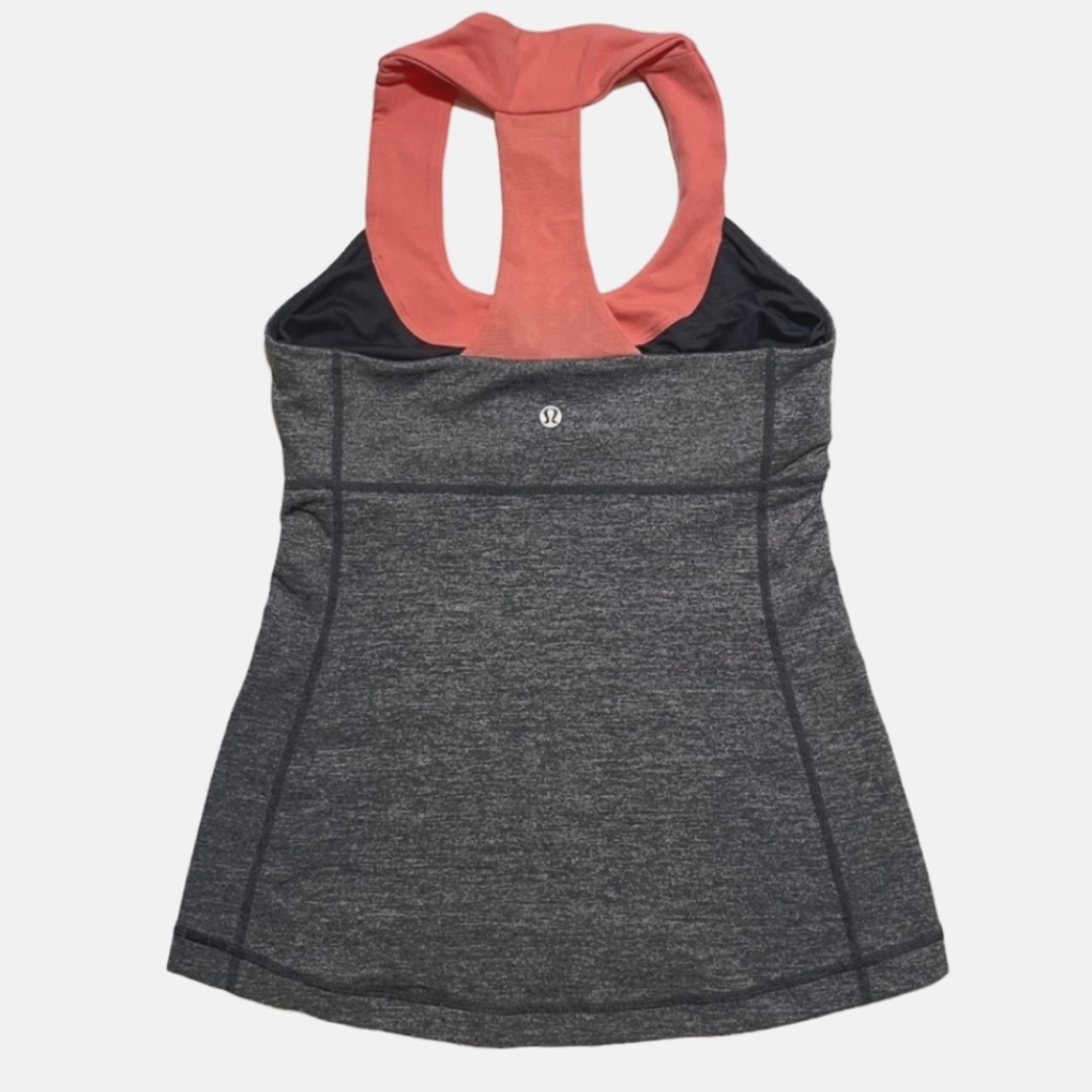 Lululemon Athletica Scoop Neck Racerback Tank in Charcoal and Peach in Size 10 - Picture 2 of 7